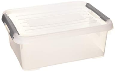 CURVER | handy box - Plus 12L + clips Gris Avec Couvercle, Transparent, handy +, 40x29x15 cm