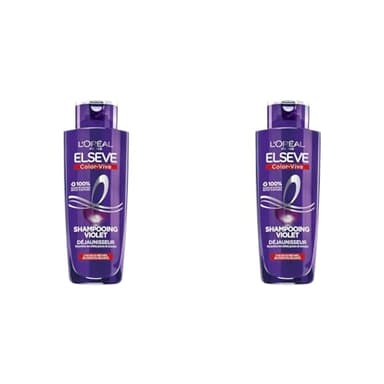 L'Oréal Paris - Shampooing Violet Déjaunisseur - Pour Cheveux Blonds, Décolorés, Méchés ou Blancs - Neutralisation des Reflets Jaunes & Orangés - Elseve Color-Vive - 200 ml (Lot de 2)