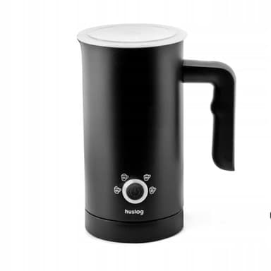 Huslog Mousseur à Lait Électrique 4 en 1, 500W, 240ml, Mousse Chaude & Froide, Chauffe-Lait, Inox Antiadhésif, Arrêt Automatique, Silencieux, pour Café, Chocolat & Cappuccino, Noir Mat
