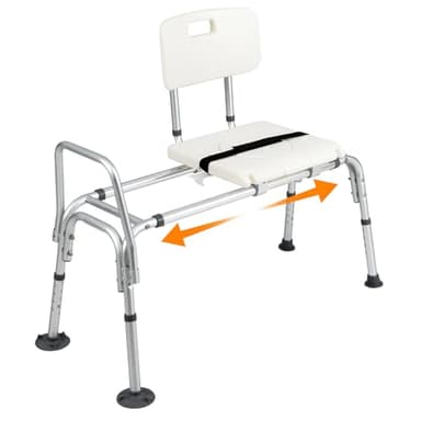 RELAX4LIFE Banc de Transfert Baignoire Coulissant, Chaise de Douche avec Découpe Hygiénique, Hauteur Réglable, Ceinture de Sécurité, Pieds Antidérapants, Tabouret de Douche Adulte pour Âgés/Handicapés