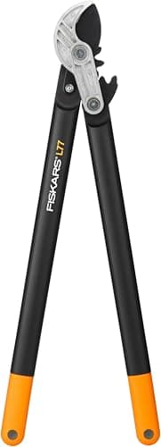 Fiskars Coupe-branches à enclume pour bois sec et dur, Système à crémaillère PowerGear II, Diamètre de coupe: 5 cm, Lames en acier trempé avec revêtement antiadhésif, Longueur: 69 cm, L77, 1000583
