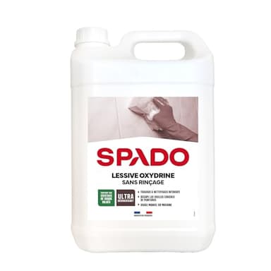 SPADO- Lessive, nettoyage sans rinçage - Murs, sols, plafonds, plastiques, métaux - Nettoie, dégraisse, décrasse, rénove - Usage manuel ou machine - sans phosphate -5L -Fabriqué en France
