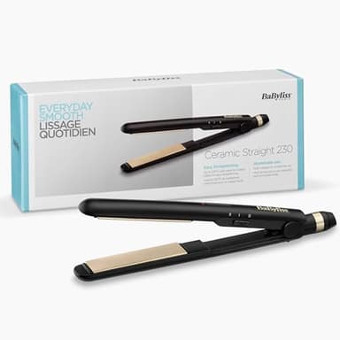 BaByliss Lisseur Cheveux Ceramic Straight - Multi-Voltage pour une utilisation dans le monde entier, Résultats soyeux, Tapis thermorésistant inclus, 2 réglages de température 200°C-230°C, Noir,ST089E