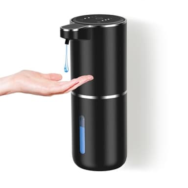 Dalugo Distributeur de Savon, USB C Rechargeable Distributeur de Savon Mural 380ml, 4 Niveaux Réglables Distributeur Savon Liquide Noir pour Cuisine Salle de Bain