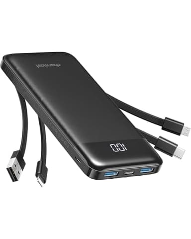 Charmast Batterie Externe, 10000mAh Power Bank avec 4 Câbles Intégrés, USB C Mince Batterie Portable Compatible avec iPhone 17/16/15/14, AirPods, iPad, Samsung etc (Noir)