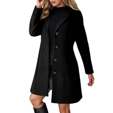 Lggwunsi Trench Femme - Hiver et Automne Manteaus en Laine Boutonnage Veste À Revers Trench-Coat Epaissie Chic et Élégant Blazer Coupe-Vent Confortable Classique Mi Longue Manteaux,Noir,S