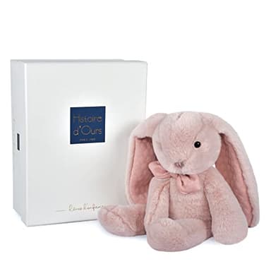 HISTOIRE D'OURS - Peluche Doudou Lapin - Rose - 30 cm - Collection Preppy Chic - Idée Cadeau Enfants ou Naissance pour Bébé - Doudou Très Doux & Elégant - Avec Boite Cadeau - HO3136