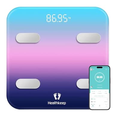 Balance Pèse Personne Impédancemètre, Healthkeep Balance Connectée WiFi et Bluetooth Pese Personnes Grand Écran avec 13 Analyses de la Composition Corporelle App Incluse Capacité 180kg/400lb, 31x31cm
