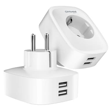 GHome Smart Prise Connectée WiFi avec 2 USB, Prise Intelligente Alexa avec Moniteur d'énergie, Prise Alexa Compatible avec Alexa/Google Home, Prise Programmable avec Fonction de Minuterie, 16A, 2pcs