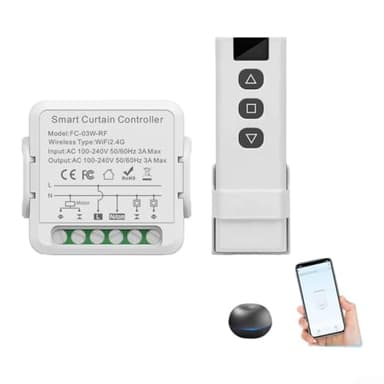 HEIBTENY Module de commutateur de rideau Zigbee RF pour application intelligente Tuya, télécommande et activation vocale pour volets roulants et moteurs de volets électriques (WiFi + RF)