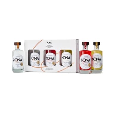 NONA Coffret Dégustation 3x20cl | Spiritueux sans alcool: June, Spritz & Ginger | Avec livret de recettes | Idéal à offrir ou découvrir | 0% vol | Coffret premium aux 3 saveurs uniques