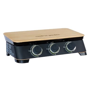 Cook’in Garden - Plancha Gaz Dune 70, 3 Brûleurs Inox 6 kW, Plaque Fonte Émaillée, Bac Récupérateur de Graisse Amovible, Capot Inclus, Idéal 10 Personnes