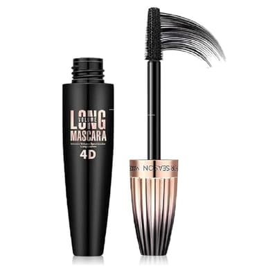 Mascara 4D Waterproof Noir – Fibre Soie Mascara, Volume et Effet Faux Cils, Allonge et Recourbe les Cils, Tenue Longue Durée,Imperméable, 10ml