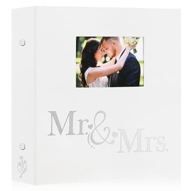 Lanpn Album Photo Mariage 10x15cm 1000 Poche Photos, Lin Tissu Fenêtre Album Hold 1000 Horizontal Vertical Photos (Mr & Mrs, Blanc)