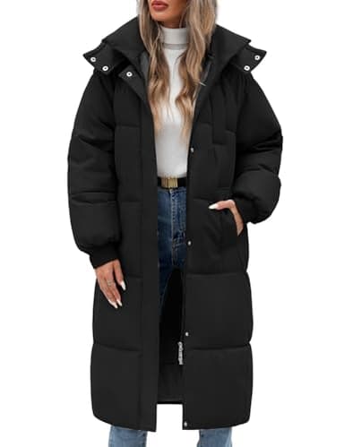 Vancavoo Doudoune Femme Longue Manteaux à Capuche Hiver Matelassée Épaisse Veste Chaude Parka Blouson Outercoat avec Zippé,Noir,M