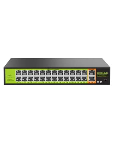 Commutateur PoE avec 24 ports PoE + 2 Gigabit Uplink Uplink, 802.3af/at PoE+ 100 Mbps, alimentation intégrée de 400 W, non géré, extensible jusqu'à 250 m pour système de caméra de sécurité, AP