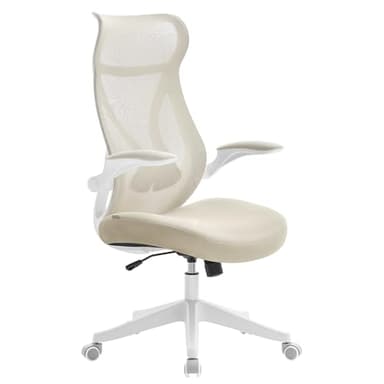 SONGMICS Chaise de Bureau, Fauteuil, Dossier Ergonomique, Réglable en Hauteur, Accoudoirs Rabattables, Pivotantant avec Appui-tête, Capacité de 150 kg, Beige Cappuccino OBN088K01