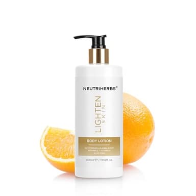 Neutriherbs Lait Corporel Éclaircissant à la Vitamine C-400 ML, Lait Hydratant Creme Corps Intense pour Peaux Ternes/Sèches | Action Antioxydante & Uniformité du Teint | Texture légère Non Collante