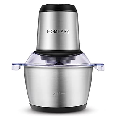 HOMEASY Hachoir Électrique Avec Bol Acier Inox 2L, Hachoir à Viande 350W Avec 4 Lames Amovibles pour Hacher Viande, Oignon, Herbes, Fruit Sec Rapide et Sans Efforts