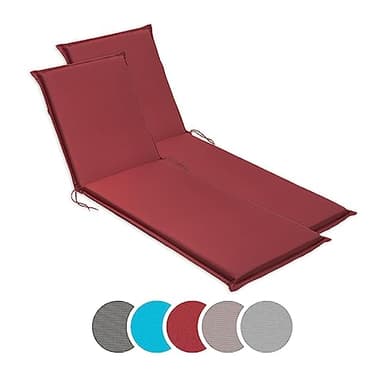 sleepling 193933 Lot de 2 Coussins d'extérieur pour chaises Longues | Chaise de Jardin | Bain de Soleil | Fabriqué en UE | Bande de réglage | Housse Amovible et Lavable, 190 x 58 x 6 cm, Rouge
