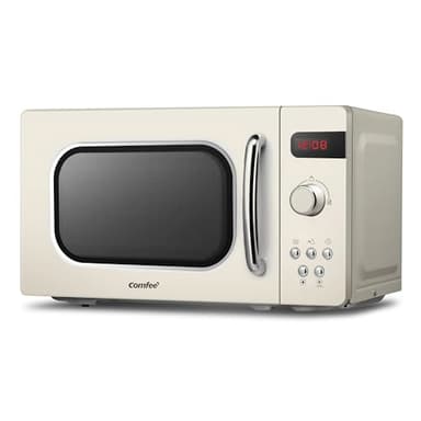 COMFEE' Micro-ondes Rétro avec 8 MENUS PRÉRÉGLÉS , 5 Niveaux de Puissance de Cuisson, 20 L, 800 W, Cuisson Express 30S, CMSRO 20di cr, Crème D'abricot