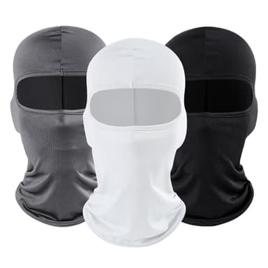 SKHAOVS 3 Pièces Cagoules, Masque de Ski pour Hommes et Femmes, Noir + Blanc + Gris écharpe pour la Moto, Cagoule de Visage Comple, Balaclava pour Ski, Moto, Cyclisme, Sport Extérieur (3 Pièces)