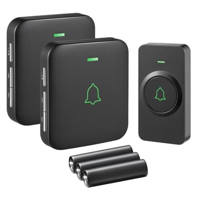 Sonnette sans Fil à Pile AVANTEK Mini Sonnette de Porte 300M Étanche Kit de Carillon Electronique, 52 Mélodies au 5 Niveaux Volumes 720p pour Maison, Bureau, Hôtel, etc, 2 Récepteurs +1 Émetteur BA-12