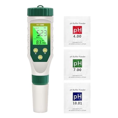 Homcoice PH Mètre Électronique 5 EN 1, PH EC TDS Salinité Température Tester avec affichage simultané innovant, Testeur pH Piscine Hydroponique étanche IP67, Salinité et PH Meter avec fonction ATC
