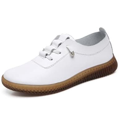 Mocassins et Loafers Femme Confortable en Cuir Derbies Femme Souple Plat Chaussures de Décontractées Simple Femme (Blanc)
