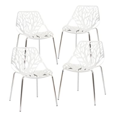 CangLong Jeu de 4 chaises de Jardin Chaise de Salle à Manger empilable Moderne en Plastique à Coque Creuse pour la Cuisine et la Salle à Manger, Blanche