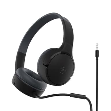 Belkin Casque audio filaire SoundForm Mini (pour enfants, circum-aural, micro intégré, pour apprentissage en ligne, école, voyage, jeu, pour appareils dotés d'un port audio 3,5 mm, noir)