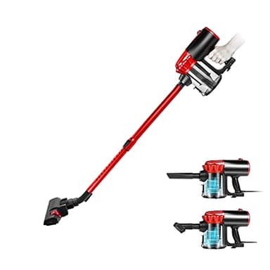 koticidsin Aspirateur Balai sans Sac, Aspirateur à Main 2 en 1(800W/16Kpa Puissance d'aspiration, Filtration HEPA, Brosse pour Sols Durs et Escaliers) Noir/Rouge