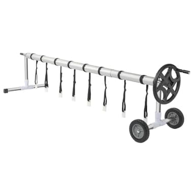 LEADZM Enrouleur de Bâche de Piscine 3,6-5,5m,Professionnel en Aluminium Premium,Système d'enroulage pour Bâche Solaire,Télescopique Enrouleur Mobile,avec Roues Pleines,Argent Noir