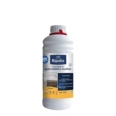 RIPOLIN -Traitement Murs Humides et Salpêtre - Intérieur & Extérieur - Nettoie, Assèche et Fixe les Fonds Poudreux - Haute Protection - Microporeux & Sans Rinçage - 0,75L - Incolore