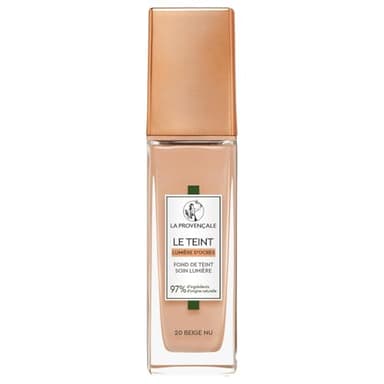 La Provençale - Le Fond de Teint Soin Lumière - 97% d'ingrédients d'origine naturelle - Couvrance Moyenne - Tous Types de Peaux - À l'Huile d'Olive Bio AOP Provence - Teinte : 20 Beige Nu - 30 ml