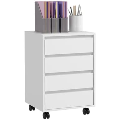 HOMCOM Caisson de bureau rangement bureau sur roulettes 4 tiroirs coulissants en bois aspect bois blanc