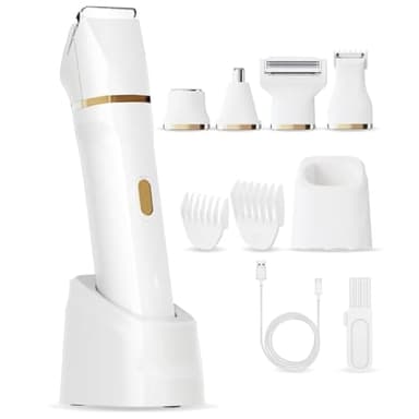 Rasoir Electrique Femme, 5 en 1 Tondeuse Femme Intime pour le visage, les aisselles, les jambes, les bras et le maillot, Tondeuse Maillot humide/sèche, étanche IPX7