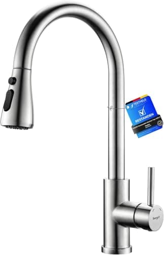 Ibergrif Robinet Cuisine, Mitigeur Cuisine, Pivotant à 360° à Arc Élevé Robinet Cuisine Douchette, 3 Modes de Pulvérisation, Acier Inoxydable (M22137)