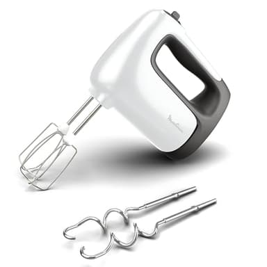 Moulinex Batteur électrique, 500 W, 5 vitesses, Réglage Turbo, 2 fouets + 2 pétrins en acier inoxydable, Idéal pour les préparations légères et épaisses, Prep'Mix+ HM460110