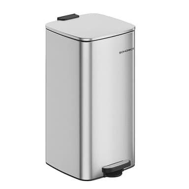 SONGMICS Poubelle de Cuisine, Poubelle 30 L, Poubelle à Pédale en Acier, avec Seau Intérieur, Fermeture Douce et Maintien en Ouverture, Argent Métallique LTB593E01