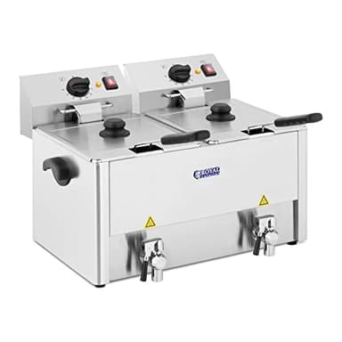 Royal Catering Friteuse Électrique De Restaurant Double Cuve Vidange Professionnelle RCEF 13D-EGO (2 x 3 250 W, 2 x 13 l, 2 Thermostats EGO, 2 Robinets, Inox, 50-190 °C)