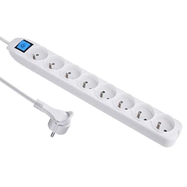 Electraline 32045 Bloc Multiprise 8 Prises avec interrupteur - câble 1,5 m - fiche plate Blanc