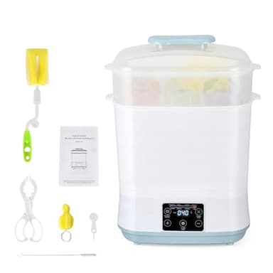 Stérilisateur et séchoir pour biberons, 5 en 1 stérilisateur électrique à vapeuravec avec kit de nettoyage, 2 layer niveaux pour biberons, tétines et accessoires de tire-lait, blanc