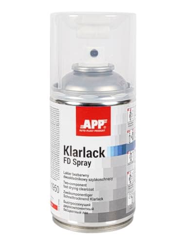 APP Klarlack FD Vernis en aérosol transparent 2K brillant | Bombe aérosol transparent idéale pour renouveler les phares de voiture | Peinture transparente à deux composants à séchage rapide | 250 ml