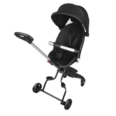 Poussette Canne Compacte, Position Allongée, Poussette Compacte, Inclinable d’une main, Grand panier de rangement (Noir - A)