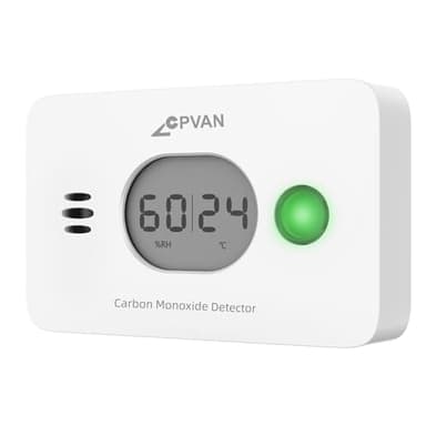 CPVAN Détecteur de Monoxyde de Carbone 3 en 1, Détecteur de Gaz CO 10 Ans avec Batterie Remplaçable de 4 Ans, Détecteur de CO avec Température et Humidité, Conforme Norme Européenne en 50291