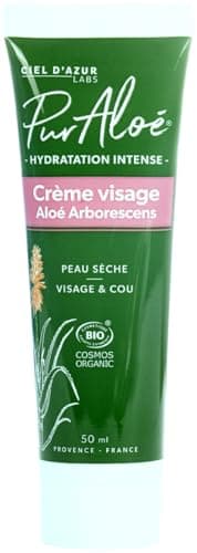 CIEL D'AZUR LABS - Crème Visage Bio Pur’Aloé - Aloé Arborescens Natif - Hydratation Intense, Visage et Cou - Certifié Bio Cosmos Organic - 98,8% d'Origine Naturelle - Tube 50 ml