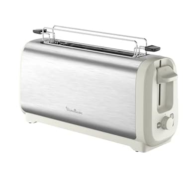 Moulinex Subito, Grille-pain longue fente avec chauffe-viennoiseries, Dorage plus rapide, Économies d'énergie, Rise et inox, LS5S1AE0