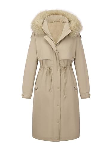 Giolshon Parka longue pour femme Manteau d'hiver doublé polaire avec capuche amovible en fausse fourrure Vêtement d'extérieur chaud pour l'hiver D-3108 Beige XXL