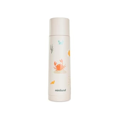 Miniland - Thermos Bébé pour Liquides 500ml en Acier Inoxydable, Maintient la Température Plus de 24h, Fermeture Hermétique et Système Anti-Goutte (Crabsy)